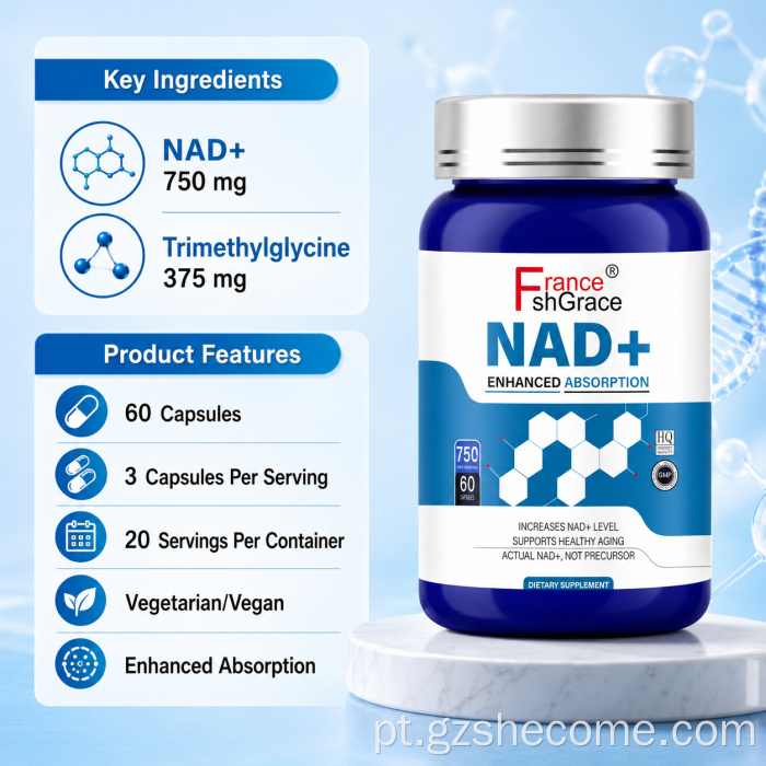 Cápsulas Shecome NAD para suporte antioxidante NAD + suplementos